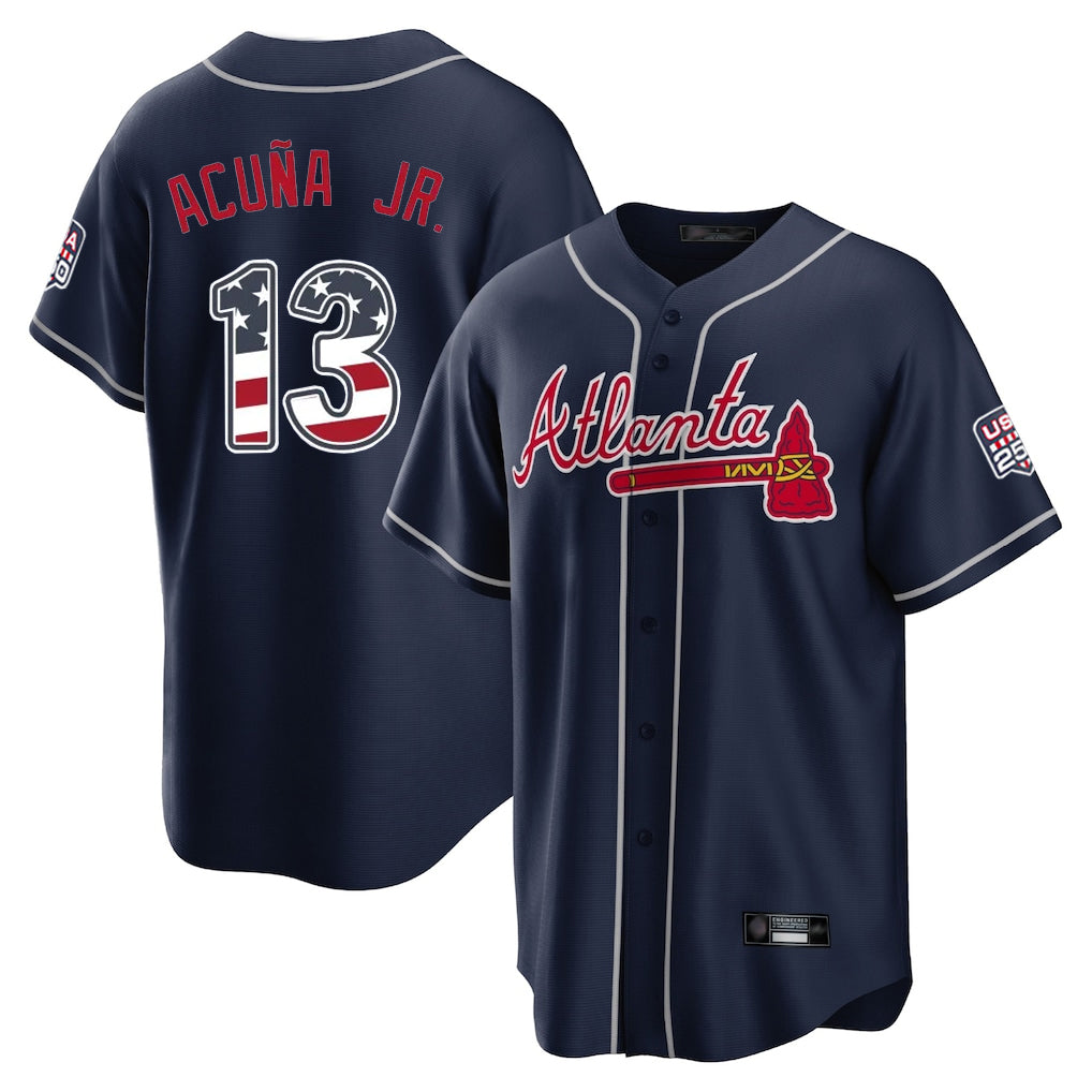 Atlanta Braves #13 Ronald Acuna Jr Player Navy Fotopoulosg USA 250 Fourth Of July Limited Home Game Stitched Jerseys