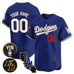 Custom Los Angeles Dodgers Vin Patch & Kobe Bryant Gold Trim Vapor Premier Limited Jersey V2 ¨C Royal Fotopoulosg