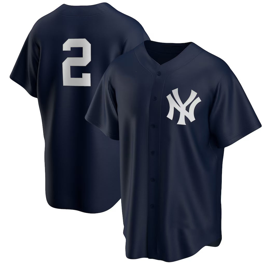 New York Yankees #2 Derek Jeter Navy Fotopoulosg Alternate Replica Player Jersey