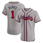 Atlanta Braves #1 Ozzie Albies Player Gray Fotopoulosg Limited Elite Home Game Stitched Jerseys