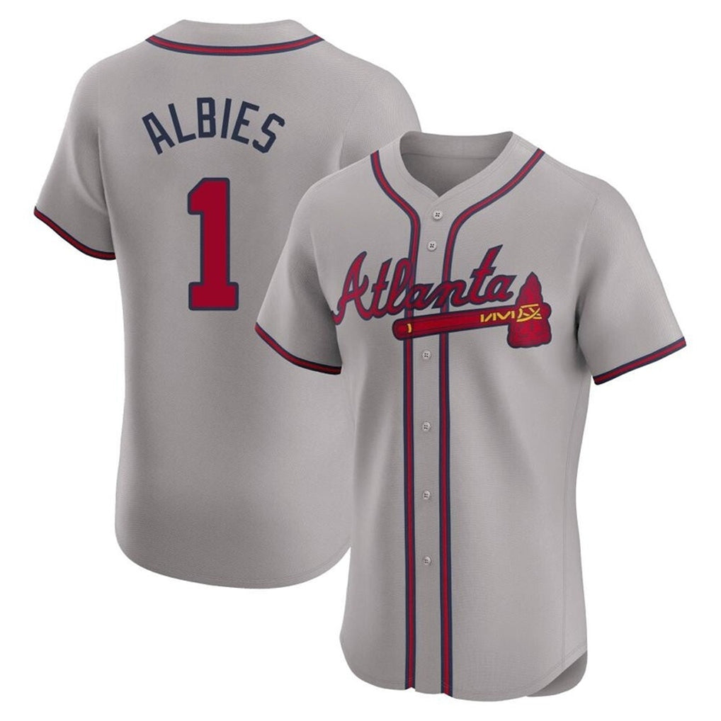 Atlanta Braves #1 Ozzie Albies Player Gray Fotopoulosg Limited Elite Home Game Stitched Jerseys