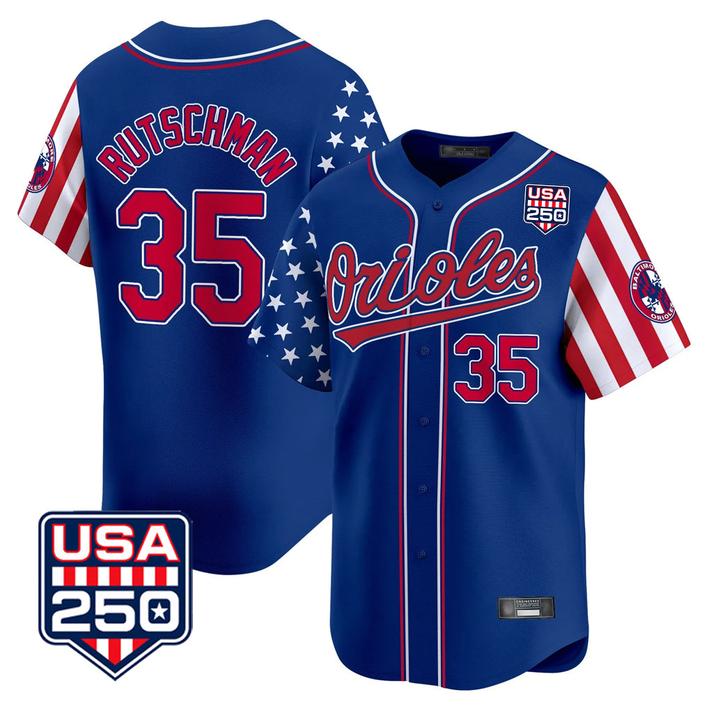 Baltimore Orioles #35 Adley Rutschman Player Royal Fotopoulosg USA 250 Independence Day Vapor Premier Limited Home Game Stitched Jerseys