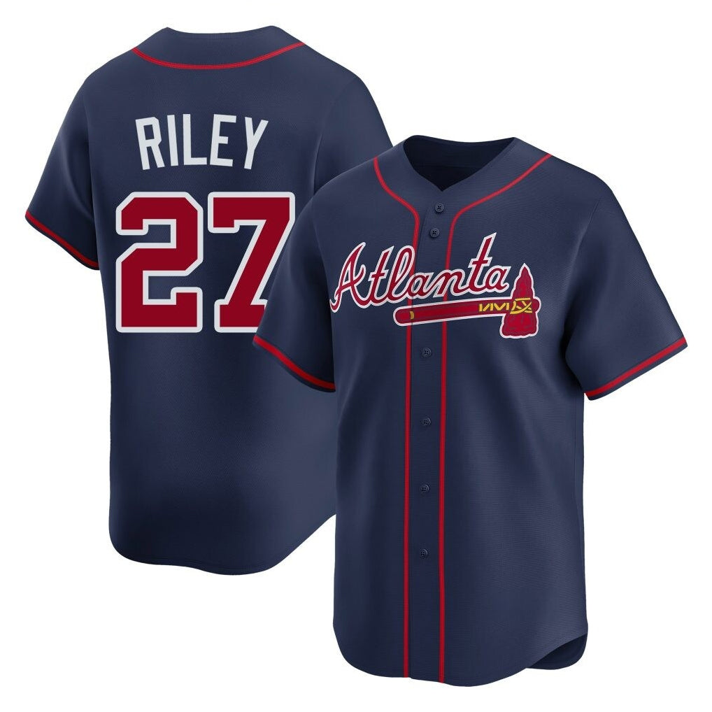 Atlanta Braves #27 Austin Riley Player Navy Fotopoulosg Limited Home Game Stitched Jerseys