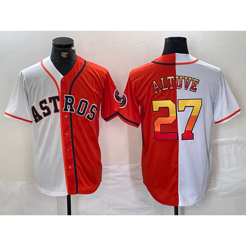 Houston Astros #27 Jose Altuve White Orange Fotopoulosg Split Stitched Jersey