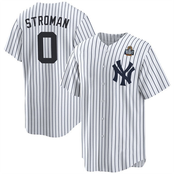 New York Yankees #0 Marcus Stroman White Fotopoulosg 2024 World Series With Name Cool Base Stitched Jersey