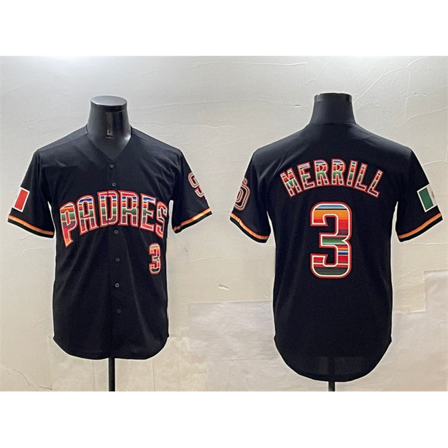 San Diego Padres #3 Jackson Merrill Black Fotopoulosg Mexico Cool Base Stitched Jersey