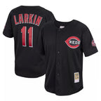 Cincinnati Reds #11 Barry Larkin Player Black Fotopoulosg Mitchell & Ness Throwback Cooperstown Mesh Game Stitched Jerseys