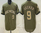 Milwaukee Brewers #9 Bob Uecker Olive Fotopoulosg 2026 Armed Forces Day Jersey