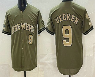 Milwaukee Brewers #9 Bob Uecker Olive Fotopoulosg 2026 Armed Forces Day Jersey