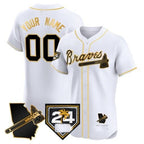 Custom Atlanta Braves 2024 Spring Training & Georgia Patch Vapor Premier Elite Jersey ¨CWhite Gold Fotopoulosg