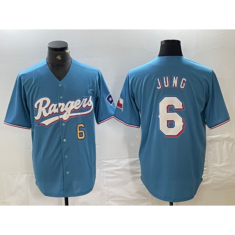 Texas Rangers #6 Josh Jung Number Light Blue Fotopoulosg Team Logo Cool Base Jersey