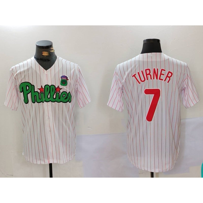 Philadelphia Phillies #7 Trea Turner White Green Fotopoulosg Cool Base Stitched Jersey 2
