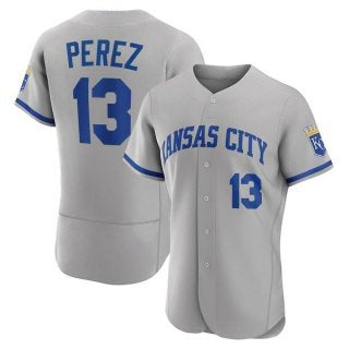 Kansas City Royals #13 Salvador Perez Grey Fotopoulosg Flex Base Stitched Jersey