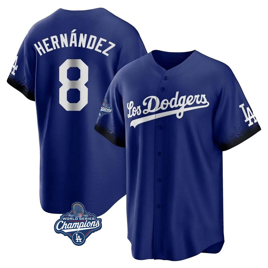 Los Angeles Dodgers #8 Enrique Hern¨¢ndez Player Royal Fotopoulosg World Series Meet City Connect Home Game Stitched Jerseys