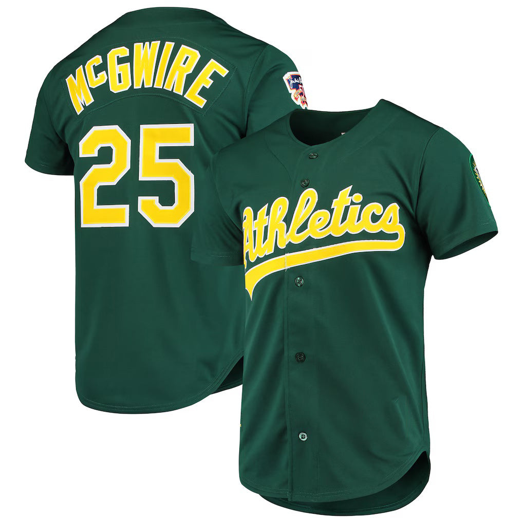 Oakland Athletics #25 Mark McGwire Mitchell & Ness Green Fotopoulosg 1997 Cooperstown Collection Authentic Jersey