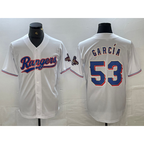 Texas Rangers #53 Adolis Garcia White Fotopoulosg 2023 World Series Champions Cool Base Jersey