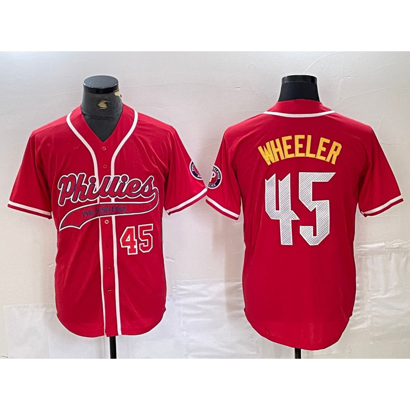 Philadelphia Phillies #45 Zack Wheeler Number Red Fotopoulosg Cool Base Stitched Jerseys