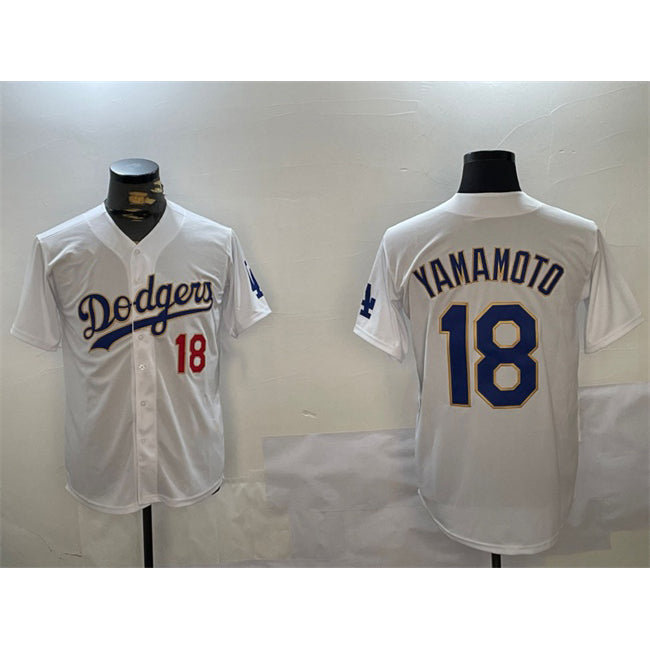 Los Angeles Dodgers #18 Yoshinobu Yamamoto White Gold Fotopoulosg Home Limited Stitched Jerseys