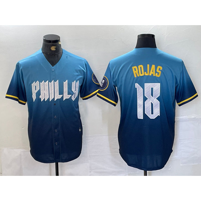 Philadelphia Phillies #18 Johan Rojas Blue Fotopoulosg 2024 City Connect Limited Stitched Jersey
