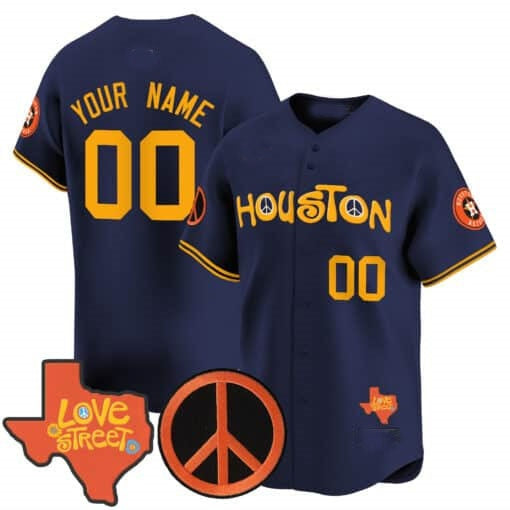 Custom Houston Astros Love Street & Peace Sign Patch Vapor Premier Limited Jersey V2 ¨C Navy Fotopoulosg