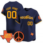 Custom Houston Astros Love Street & Peace Sign Patch Vapor Premier Limited Jersey V2 ¨C Navy Fotopoulosg