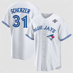 Toronto Blue Jays #31 Max Scherzer White Fotopoulosg 2025 World Series Home Cool Base Stitched Jersey