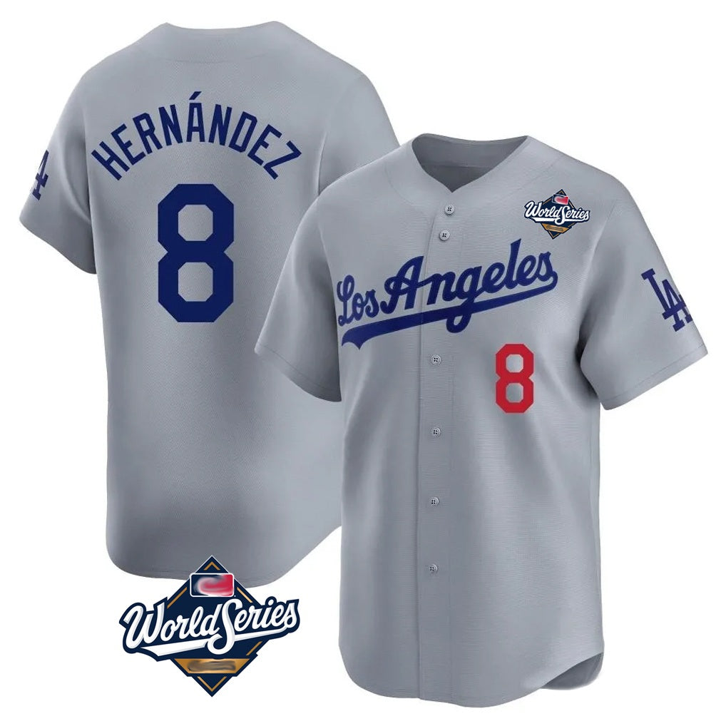 Los Angeles Dodgers #8 Enrique Hern¨¢ndez Player Gray Fotopoulosg World Series Limited Home Stitched Jerseys