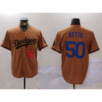 Los Angeles Dodgers #50 Mookie Betts Number Olive Fotopoulosg Cool Base Limited Stitched Jersey 2
