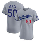 Los Angeles Dodgers #50 Mookie Betts Player Gray Fotopoulosg Limited Elite Home Stitched Jerseys