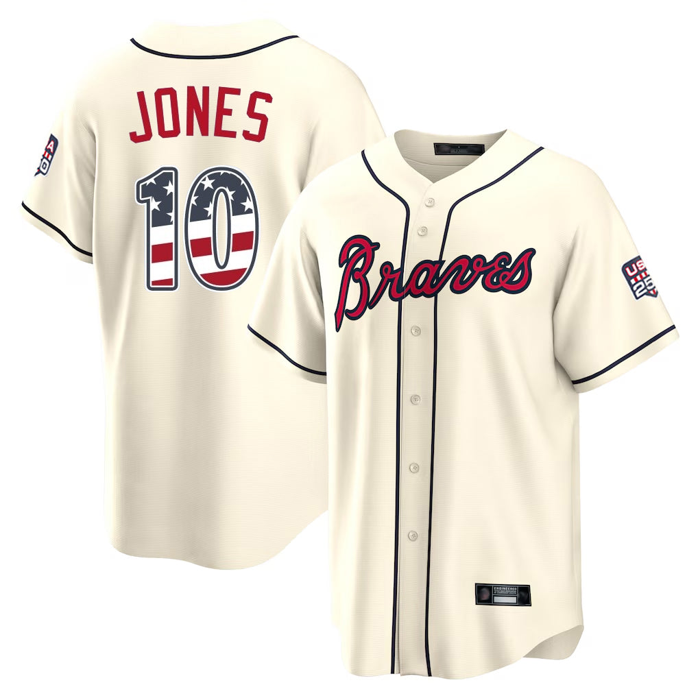Atlanta Braves #10 Chipper Jones Player Cream Fotopoulosg USA 250 Fourth Of July Limited Home Game Stitched Jerseys