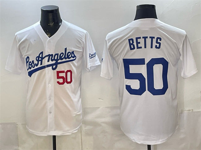 Los Angeles Dodgers #50 Mookie Betts White Fotopoulosg Alternate Stadium Stitched Jersey