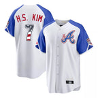 Atlanta Braves #7 Ha-Seong Kim Player White Fotopoulosg USA 250 Fourth Of July City Connect Home Game Stitched Jerseys