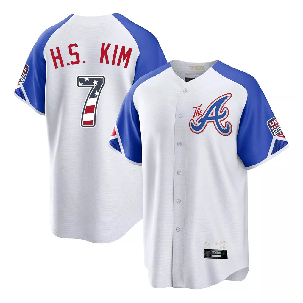Atlanta Braves #7 Ha-Seong Kim Player White Fotopoulosg USA 250 Fourth Of July City Connect Home Game Stitched Jerseys
