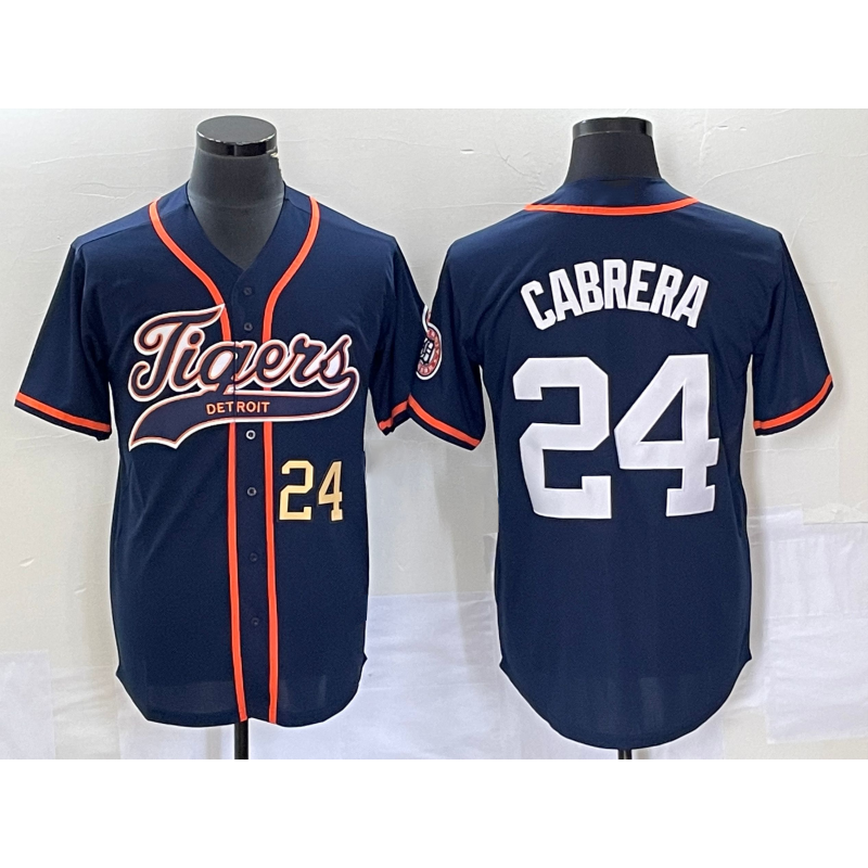 Detroit Tigers #24 Miguel Cabrera Number Navy Blue Fotopoulosg Cool Base Stitched Jersey
