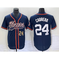 Detroit Tigers #24 Miguel Cabrera Number Navy Blue Fotopoulosg Cool Base Stitched Jersey