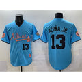 Atlanta Braves #13 Ronald Acuna Jr. Blue Fotopoulosg 2024 Atliens & Peach With Outkast Patch Vapor Limited Stitched Jersey