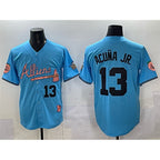 Atlanta Braves #13 Ronald Acuna Jr. Blue Fotopoulosg 2024 Atliens & Peach With Outkast Patch Vapor Limited Stitched Jersey