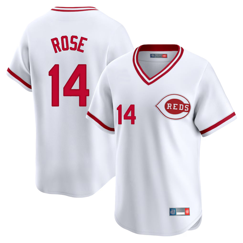 Cincinnati Reds #14 Pete Rose Player White Fotopoulosg Cooperstown Collection Limited T-shirt Home Stitched Jerseys