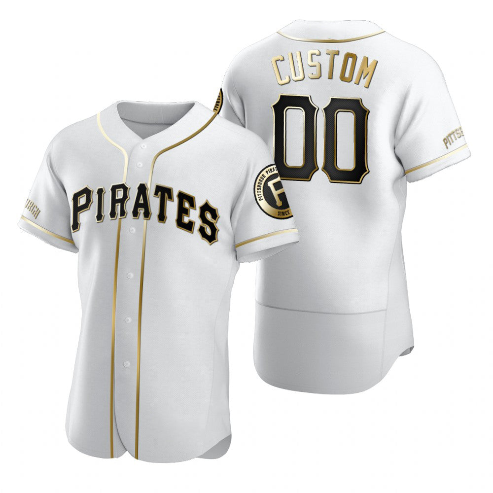 Custom Pittsburgh Pirates White Fotopoulosg Stitched Flex Base Golden Edition Jersey
