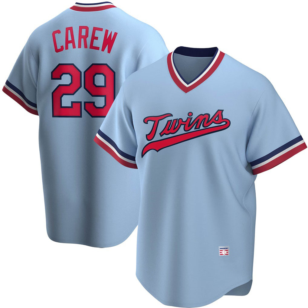 Minnesota Twins #29 Rod Carew Light Blue Fotopoulosg Road Cooperstown Collection Player Jersey