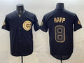 Chicago Cubs #8 lan Happ Black Gold Fotopoulosg 150th Anniversary Patch Stitched Jersey
