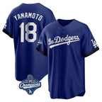 Los Angeles Dodgers #18 Yoshinobu Yamamoto Player Royal Fotopoulosg World Series Meet City Connect Home Game Stitched Jerseys