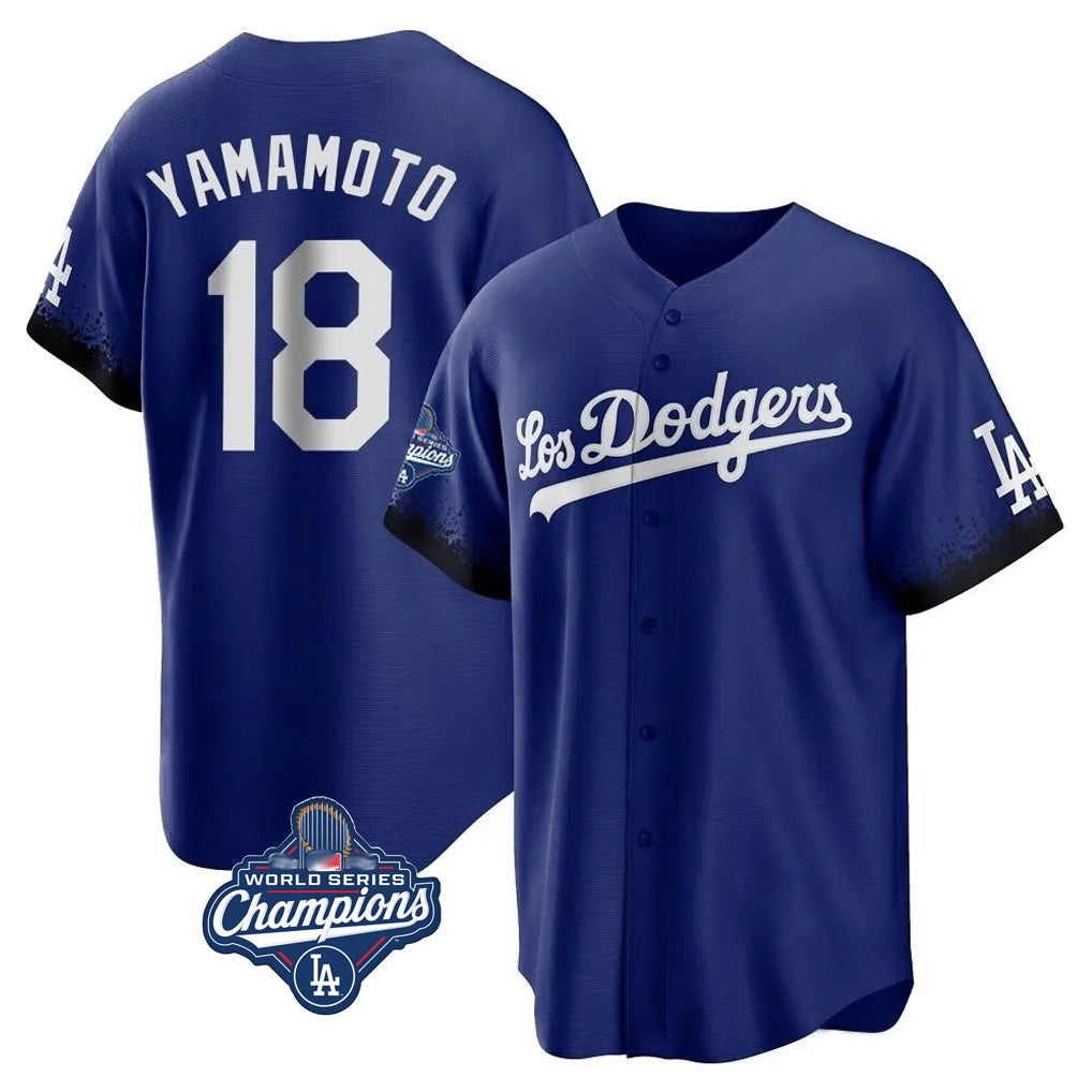 Los Angeles Dodgers #18 Yoshinobu Yamamoto Player Royal Fotopoulosg World Series Meet City Connect Home Game Stitched Jerseys