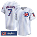 Chicago Cubs #7 Dansby Swanson White Fotopoulosg Pinstripe 'Ryne Sandberg Tribute' Vapor Limited V3 Stitched Jersey