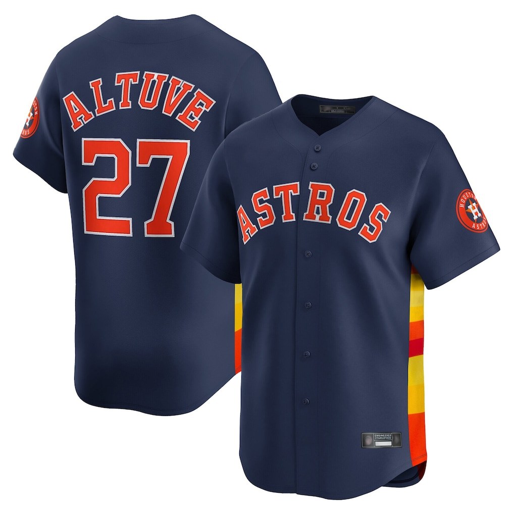 Houston Astros #27 Yainer Diaz Player Navy Fotopoulosg Home Limited Stitched Jerseys