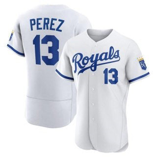 Kansas City Royals #13 Salvador Perez White Fotopoulosg Flex Base Stitched Jersey