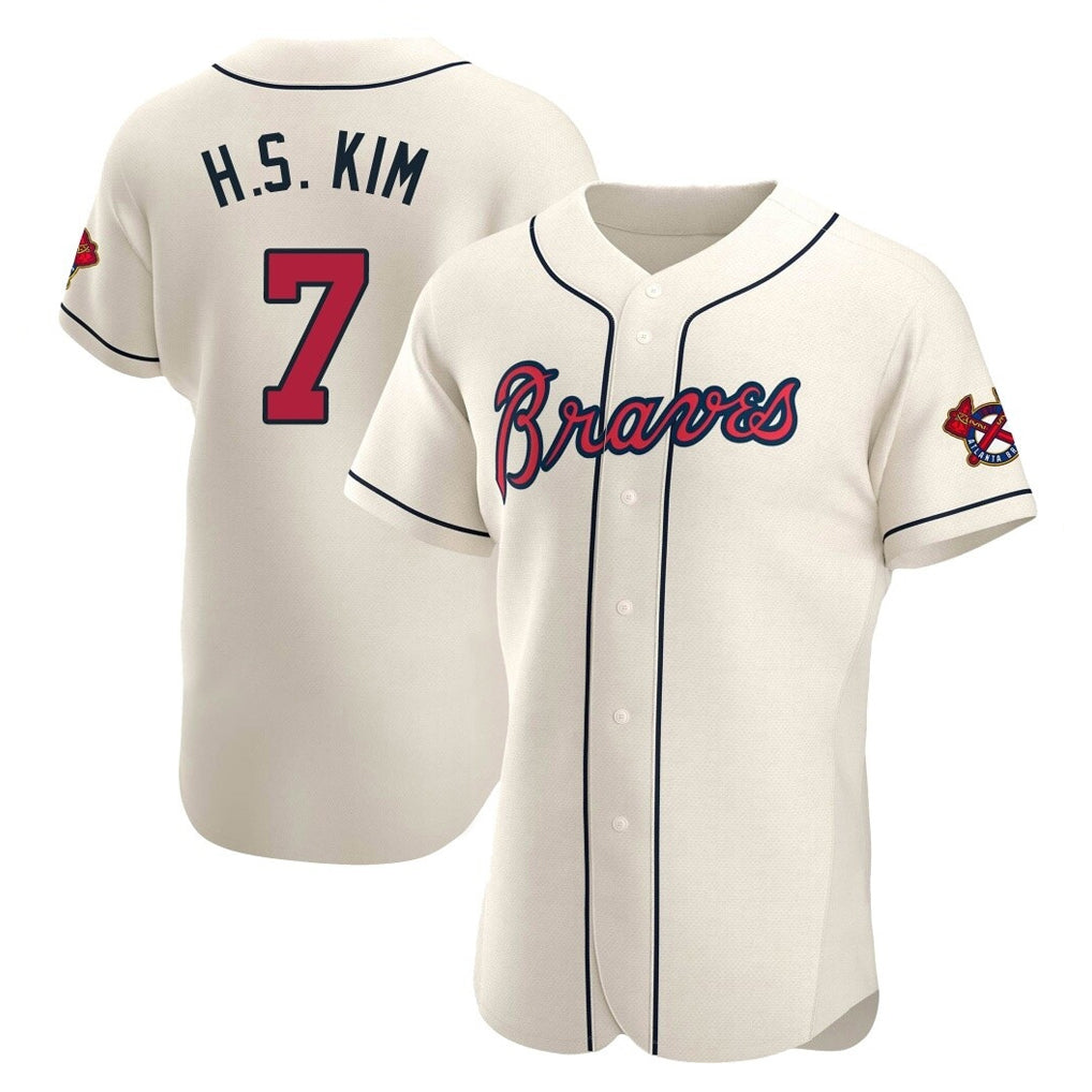 Atlanta Braves #7 Ha-Seong Kim Player Cream Fotopoulosg Limited Elite Home Game Stitched Jerseys