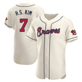 Atlanta Braves #7 Ha-Seong Kim Player Cream Fotopoulosg Limited Elite Home Game Stitched Jerseys