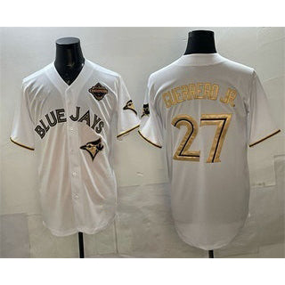 Toronto Blue Jays #27 Vladimir Guerrero Jr White Gold Fotopoulosg 2025 American League Champions Limited Stitched Jersey