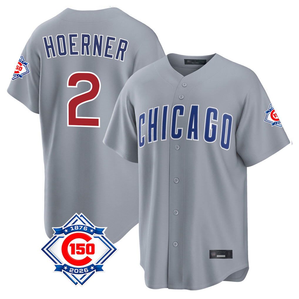 Chicago Cubs #2 Nico Hoerner Player Gray Fotopoulosg 150th Anniversary Home Game Stitched Jerseys